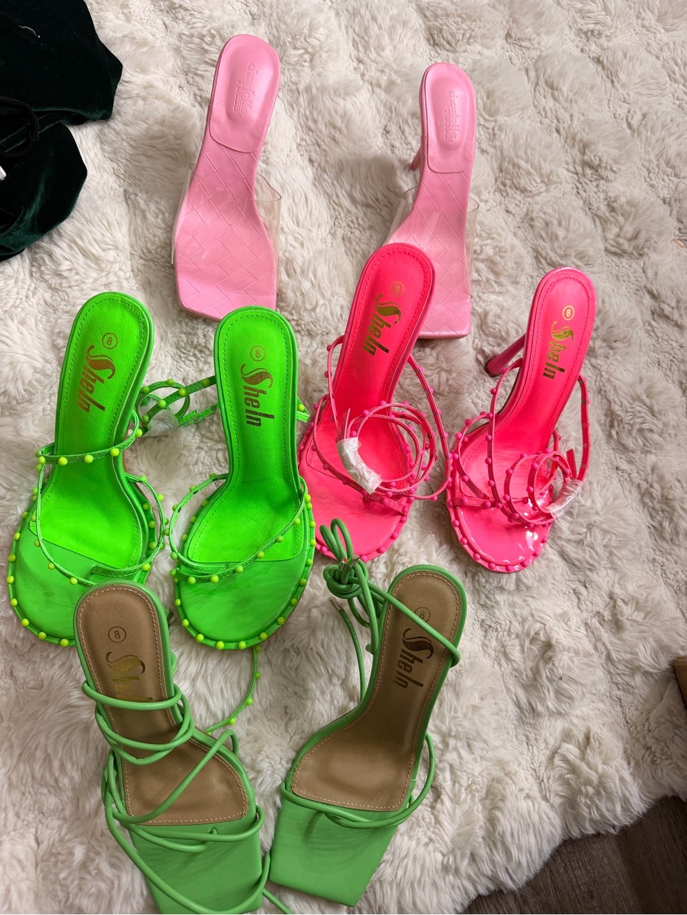 SHEIN Neon Green and Neon Pink Strappy Women's Heels